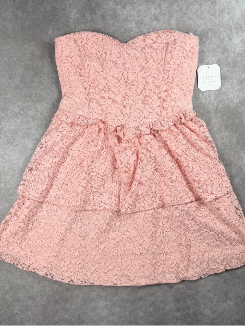 Altar’d State Dusty Mauve Strapless Lace Mini Dress Small